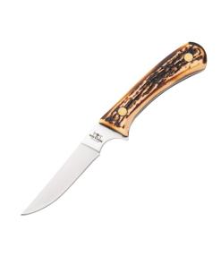 Bear & Son Bird & Trout Fixed Knife 3" Clip Point Blade Stag Delrin with Leather Sheath