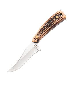 Bear & Son Upswept Skinner Fixed Knife 3-1/8" Clip Point Blade Stag Delrin with Leather Sheath