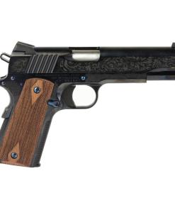 Standard Mfg 1911 Handgun .45 ACP 7rd Magazine 5" Barrel Black and Royal Blue Engraving with Brown Grips