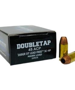 Double Tap DT Lead Free Handgun Ammunition 45 Auto 160gr SC-HP Mann Load 1050 fps 20/ct