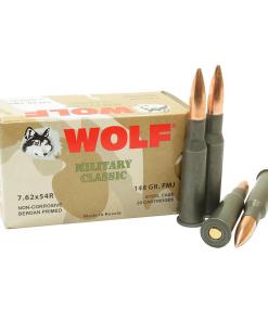 Wolf Military Classic Rifle Ammunition 7.62x54R 148gr FMJ  2740 fps 20/ct