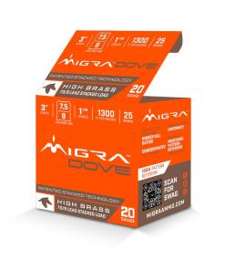 Migra Ultimate Dove Hi-Brass Lead Shotshells 20ga 3" 1-1/4oz  #7.5 & 9 Shot 25/ct