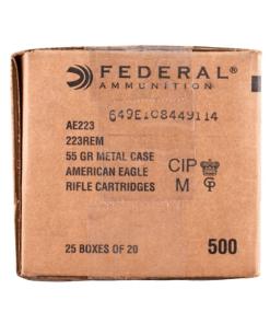 Federal Ammo American Eagle Rifle Ammunition .223 Rem 55 gr FMJ 3240 fps 500/rd Case