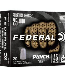 Federal Personal Defense Punch Handgun Ammunition .25 Auto 45gr Solid 825 fps 20/ct