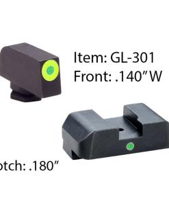 Ameriglo Tritium i-Dot Night Sight Set for Select Glocks / Front Outline Color - LumiGreen / Rear Metal Style - New
