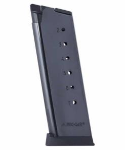 Mec-Gar 1911 Officer Handgun Magazine with Plastic Removable Buttplate & Follower .45 ACP HT Blued 7/rds High Cap