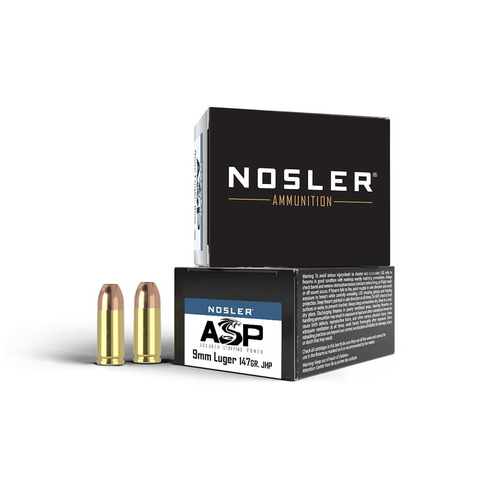 Nosler ASP Suppressor Ready Handgun Ammunition 9mm Luger 147gr JHP 950 fps 20/ct