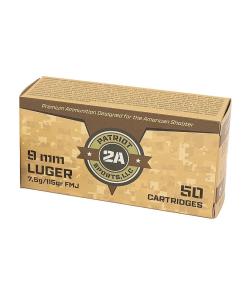 Patriot Sports Brass Case Handgun Ammunition 9mm Luger 115gr FMJ 1230 fps 1000/ct (20-50/ct Boxes)