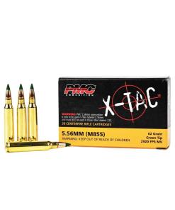 PMC X-Tac Rifle Ammunition 5.56 NATO 62 gr Green Tip 2920 fps 20/ct
