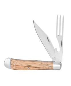 ABKT Cattleman Chuckwagon Trapper Knife 3-1/4" Blade with Fork Blade Zebrawood