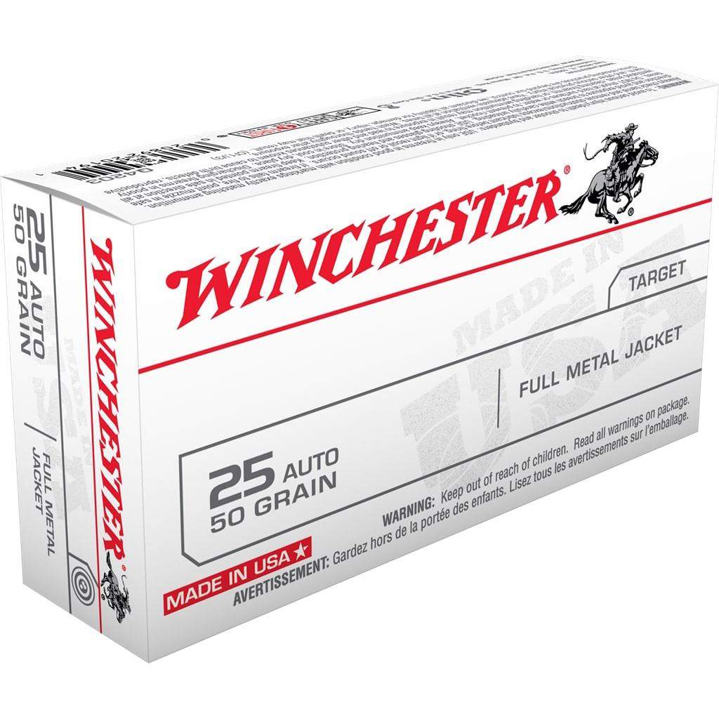 Winchester USA Handgun Ammunition .25 ACP 50 gr FMJ 50/ct