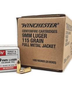 Winchester USA Target & Practice Handgun Ammunition 9mm Luger 115gr FMJ 1190 fps 1000/ct Case (20-50/ct Boxes)