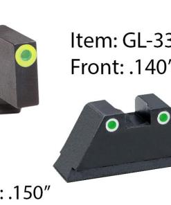 Amerigo Custom Combination Tall Suppressor Height Set - All Glock Models Except 42 43 / Front Tritium - Green / Front Outline - LumiGreen / Rear Trit